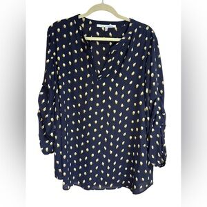 Collective Concepts Blue Relaxed Blouse with White and Yellow Pattern - 2X